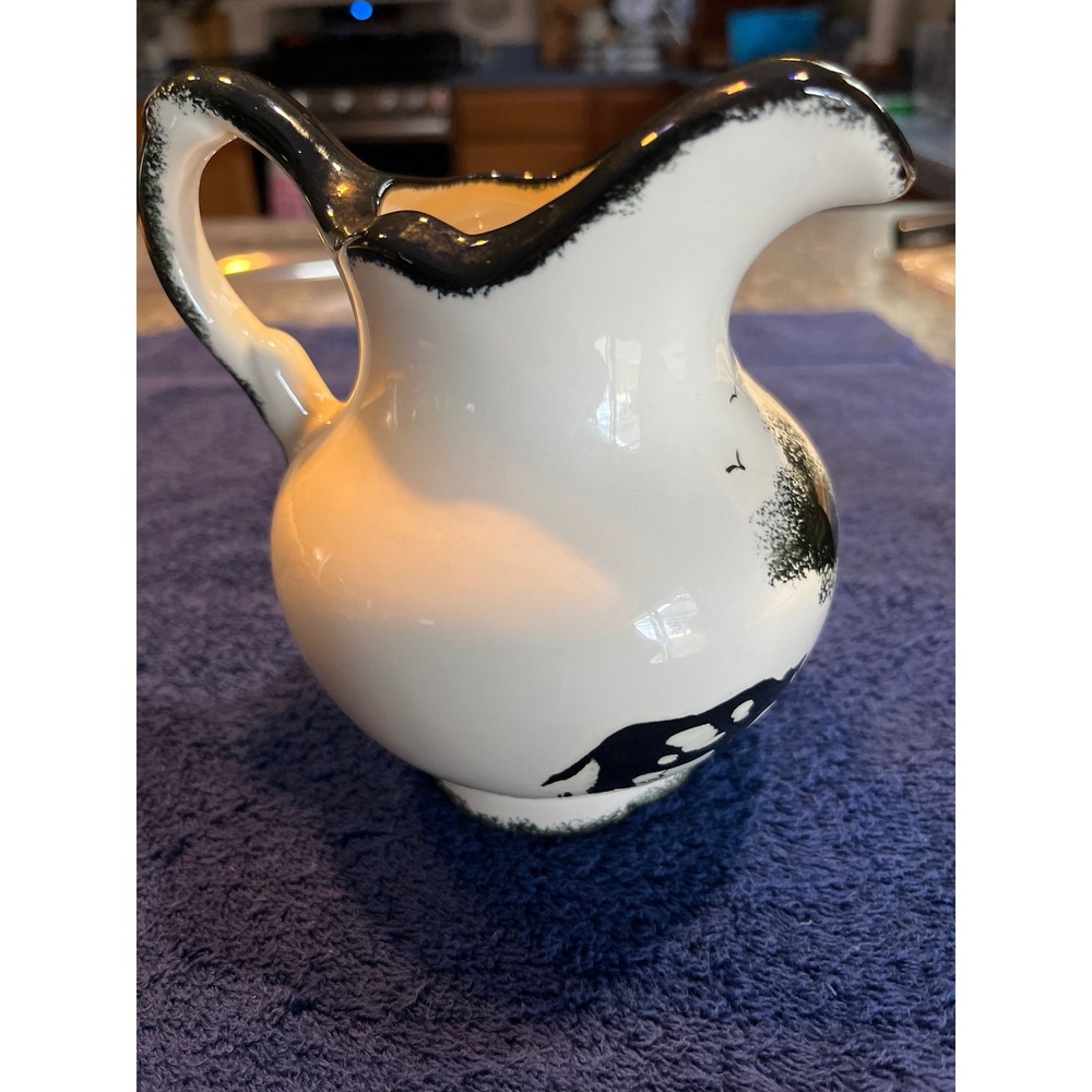 Vintage Nancy Hand Painted Cow Creamer Pitcher Farmhouse Black White Ceramic 4in